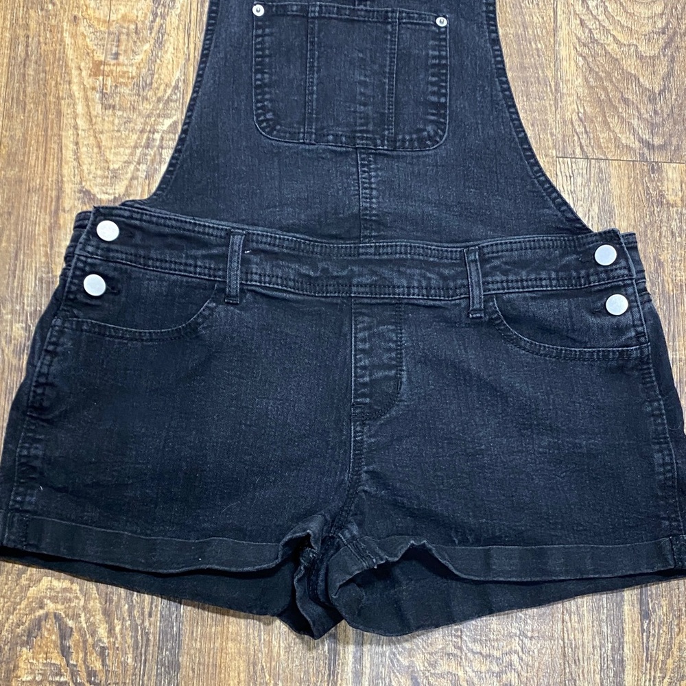 NOBO size large Black Denim Short Overalls stretch casual trendy comfy summer - Picture 5 of 9